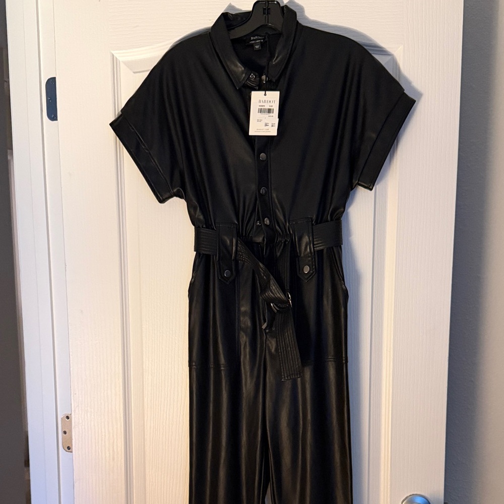 Bardot Black Faux Leather Jumpsuit